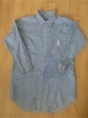 Lauren Ralph Lauren Striped Button Up Polo S/M Embroidered Logo Pocket Preppy